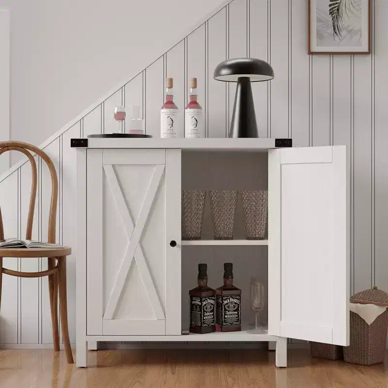 Adjustable Shelf and 2 Barn Doors,Farmhouse Sideboard Buffet Cabinet, for Living Room, Dining Room American