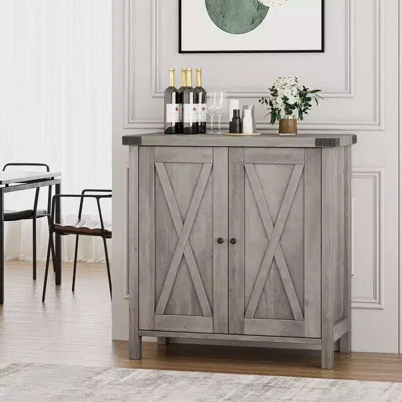Adjustable Shelf and 2 Barn Doors,Farmhouse Sideboard Buffet Cabinet, for Living Room, Dining Room American