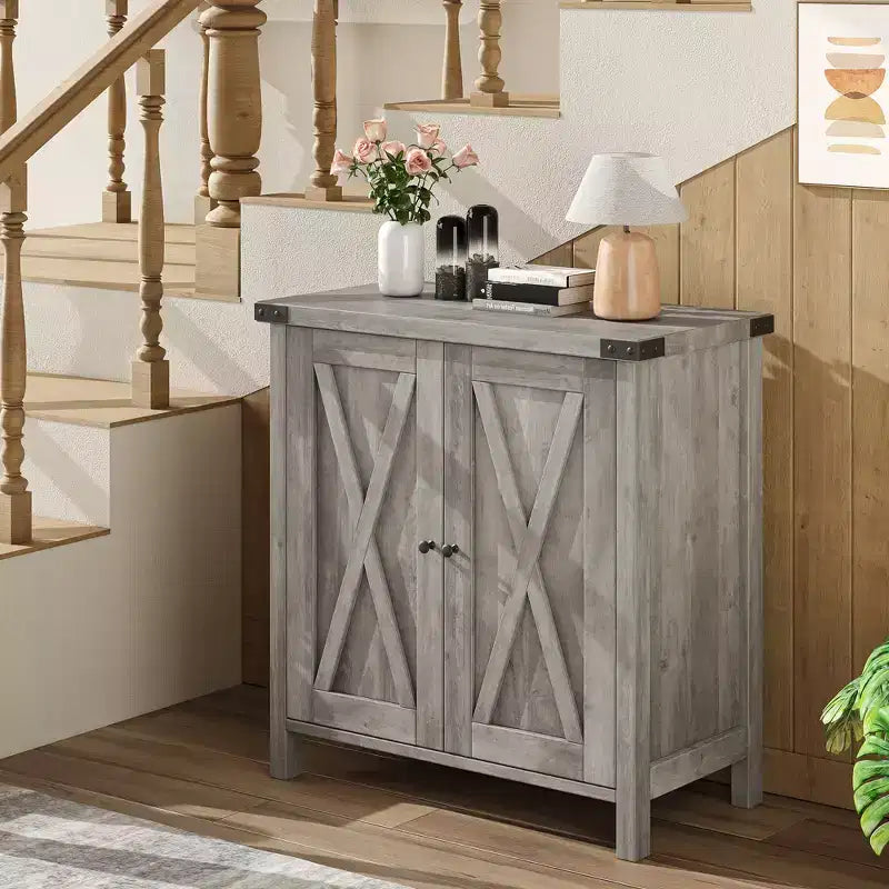Adjustable Shelf and 2 Barn Doors,Farmhouse Sideboard Buffet Cabinet, for Living Room, Dining Room American