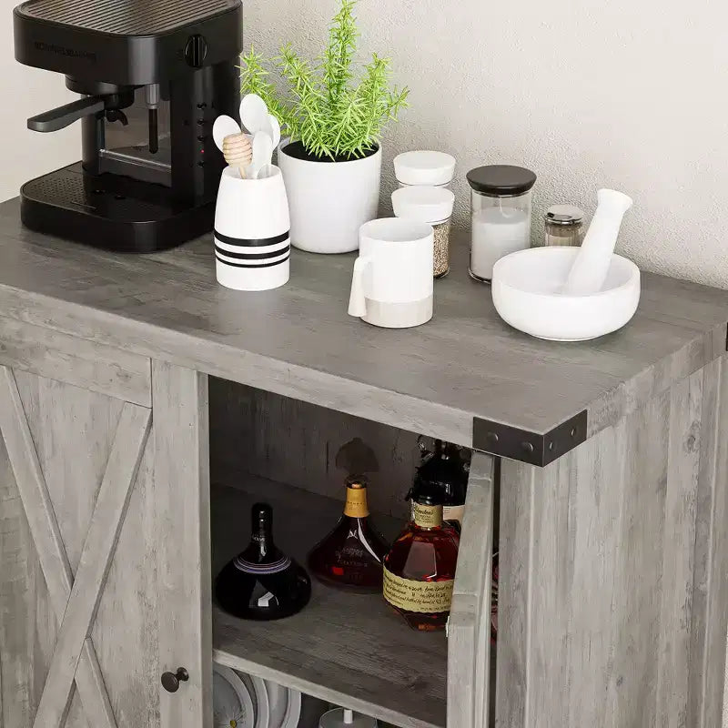 Adjustable Shelf and 2 Barn Doors,Farmhouse Sideboard Buffet Cabinet, for Living Room, Dining Room American