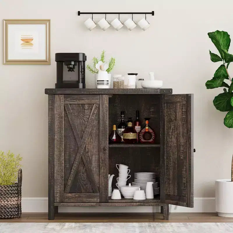 Adjustable Shelf and 2 Barn Doors,Farmhouse Sideboard Buffet Cabinet, for Living Room, Dining Room American