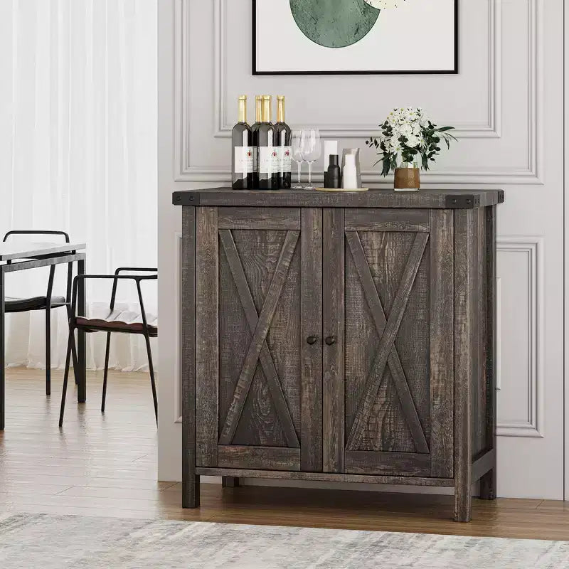 Adjustable Shelf and 2 Barn Doors,Farmhouse Sideboard Buffet Cabinet, for Living Room, Dining Room American