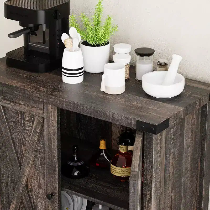 Adjustable Shelf and 2 Barn Doors,Farmhouse Sideboard Buffet Cabinet, for Living Room, Dining Room American