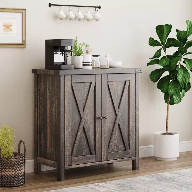 Adjustable Shelf and 2 Barn Doors,Farmhouse Sideboard Buffet Cabinet, for Living Room, Dining Room American