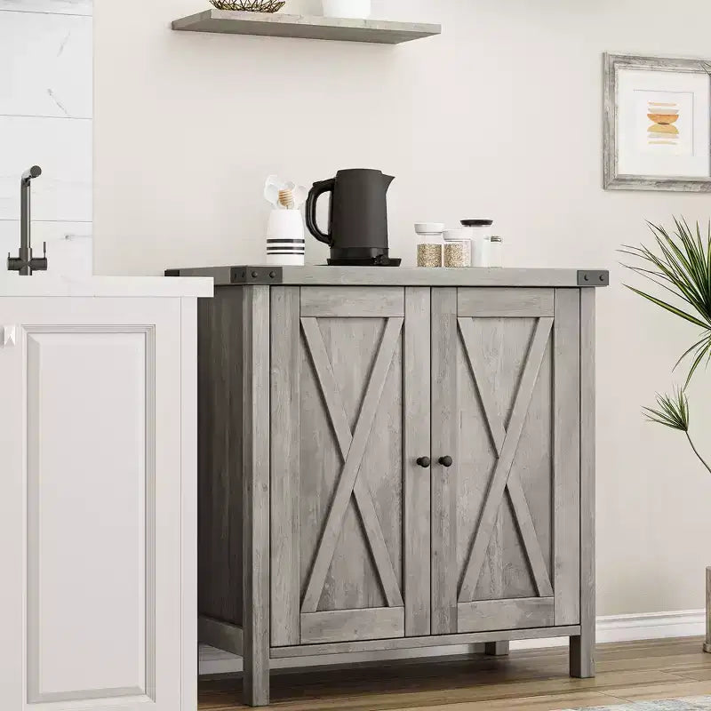 Adjustable Shelf and 2 Barn Doors,Farmhouse Sideboard Buffet Cabinet, for Living Room, Dining Room American