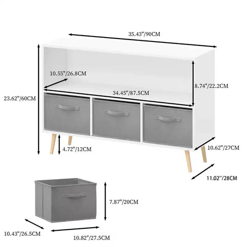 JVNOXK-35.4 in Kids bookcase with Collapsible Fabric Drawers, Children's Book Display, Toy Storage Cabinet Organizer, White/Gray