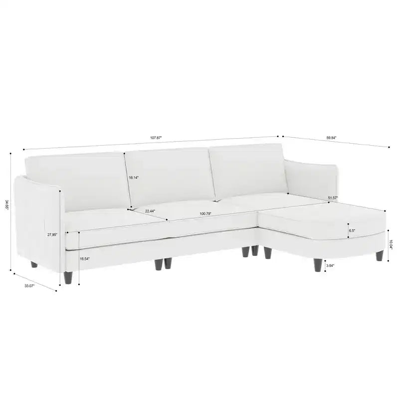 Homy Casa Modern L-Shaped Sectional Sofa with Chaise Lounge and Soft Cushions, for Living Room or Apartment, Beige