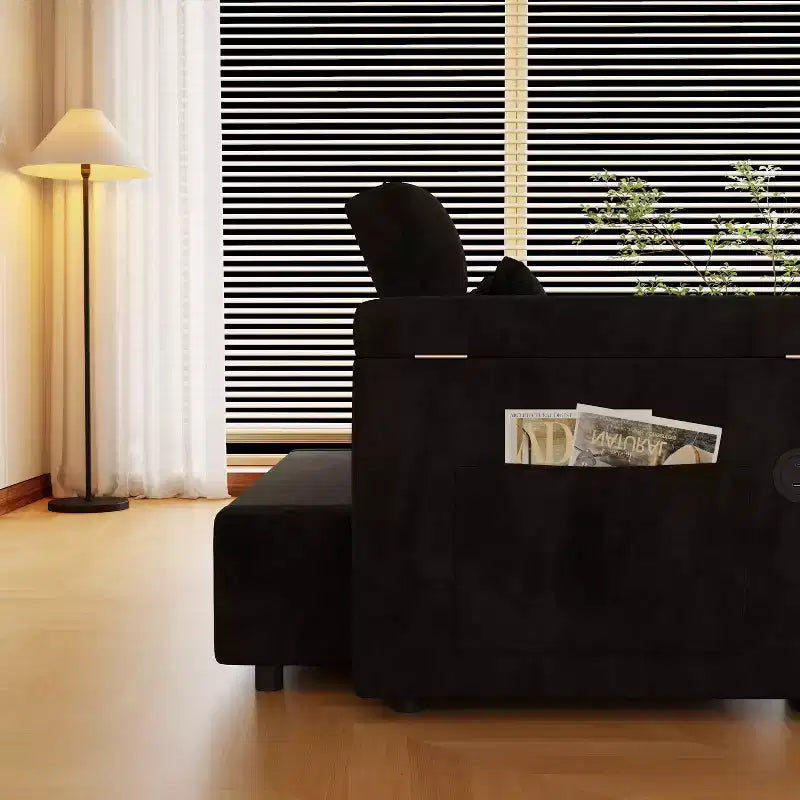 GDFStudio Tali Contemporary Multi-Functional Velvet Upholstered Loveseat Bed with Adjustable Back and Laptop Desk