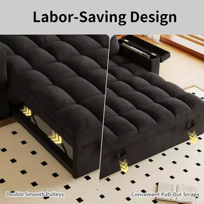 GDFStudio Tali Contemporary Multi-Functional Velvet Upholstered Loveseat Bed with Adjustable Back and Laptop Desk