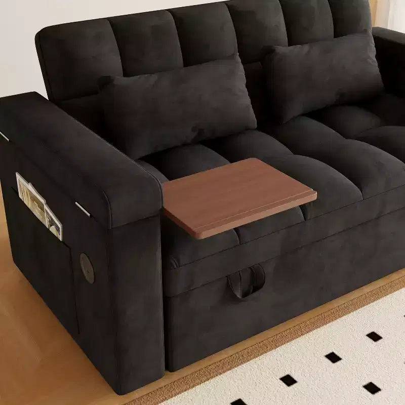 GDFStudio Tali Contemporary Multi-Functional Velvet Upholstered Loveseat Bed with Adjustable Back and Laptop Desk