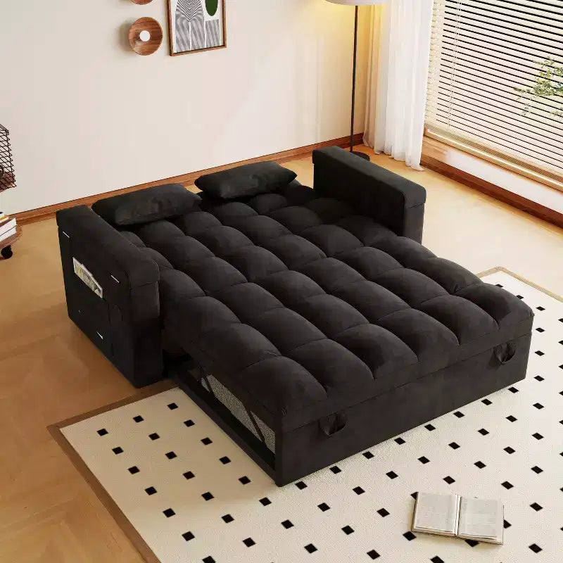 GDFStudio Tali Contemporary Multi-Functional Velvet Upholstered Loveseat Bed with Adjustable Back and Laptop Desk