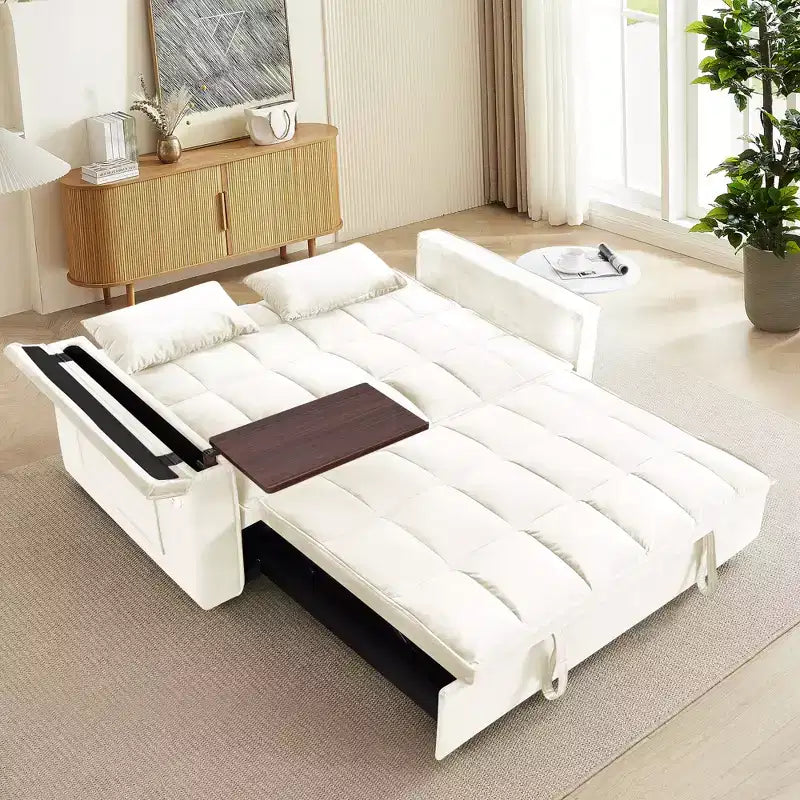 GDFStudio Tali Contemporary Multi-Functional Velvet Upholstered Loveseat Bed with Adjustable Back and Laptop Desk