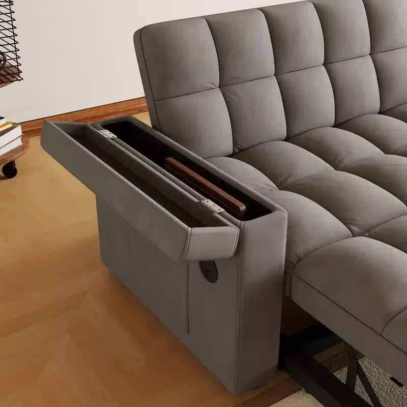 GDFStudio Tali Contemporary Multi-Functional Velvet Upholstered Loveseat Bed with Adjustable Back and Laptop Desk