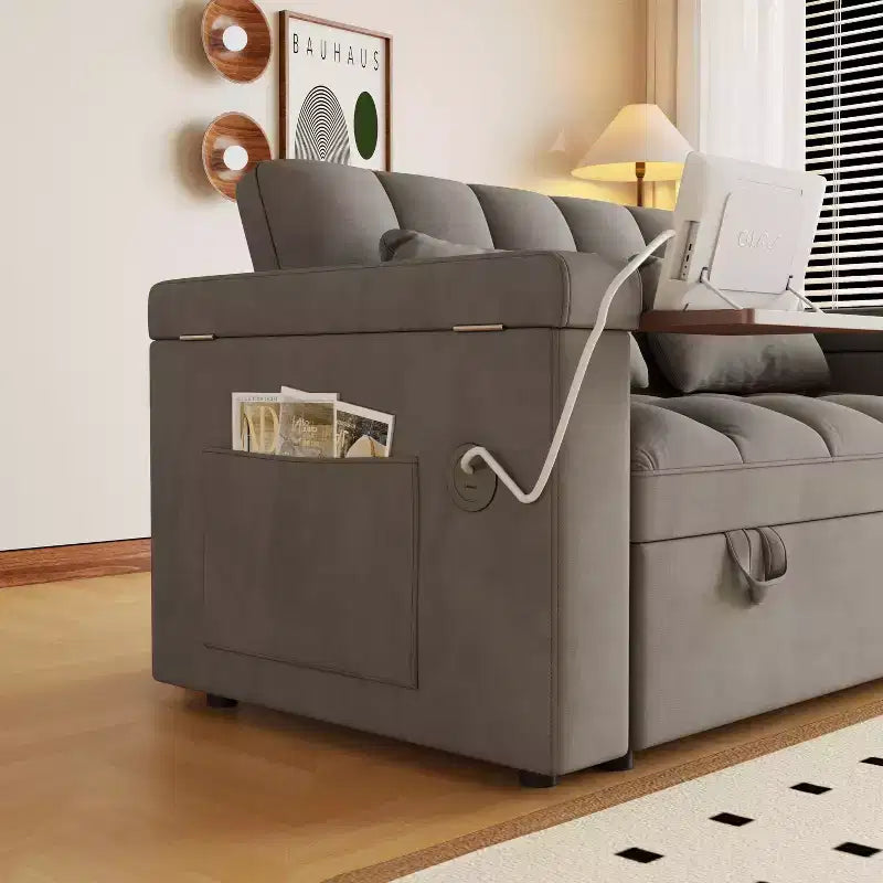 GDFStudio Tali Contemporary Multi-Functional Velvet Upholstered Loveseat Bed with Adjustable Back and Laptop Desk