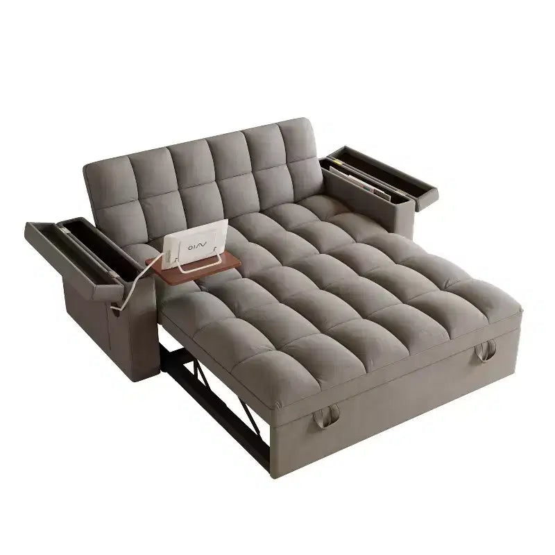 GDFStudio Tali Contemporary Multi-Functional Velvet Upholstered Loveseat Bed with Adjustable Back and Laptop Desk