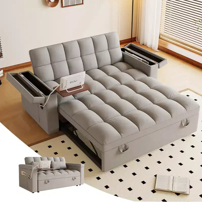 GDFStudio Tali Contemporary Multi-Functional Velvet Upholstered Loveseat Bed with Adjustable Back and Laptop Desk