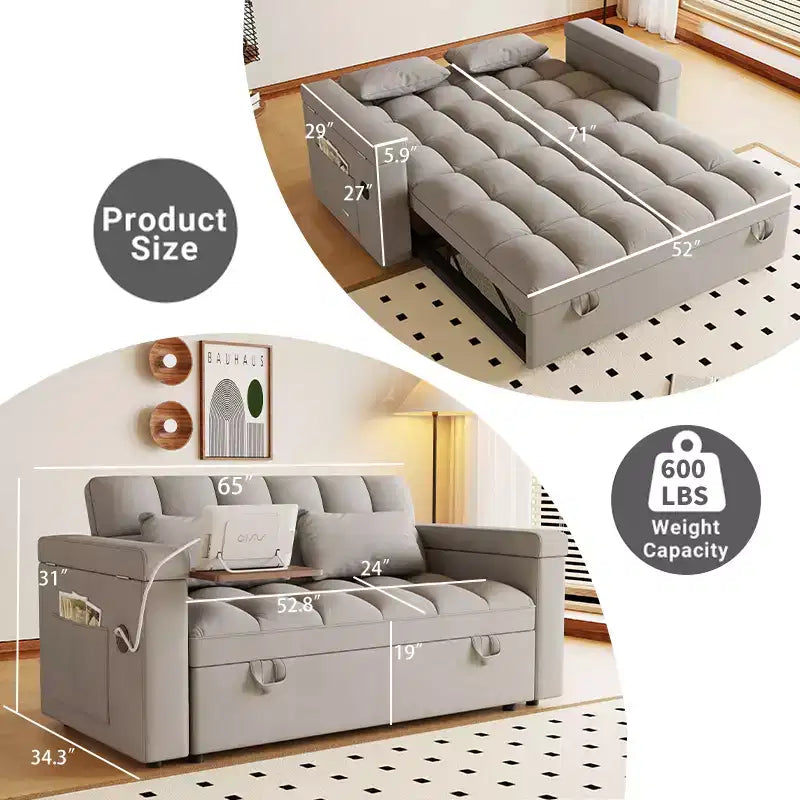 GDFStudio Tali Contemporary Multi-Functional Velvet Upholstered Loveseat Bed with Adjustable Back and Laptop Desk