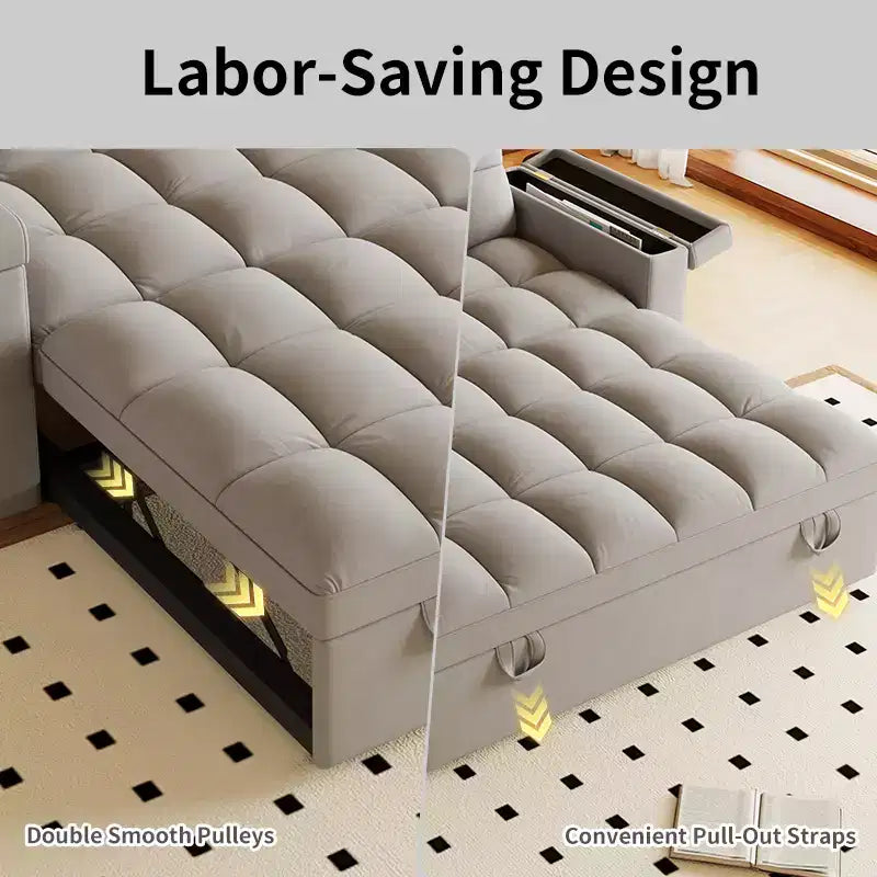 GDFStudio Tali Contemporary Multi-Functional Velvet Upholstered Loveseat Bed with Adjustable Back and Laptop Desk