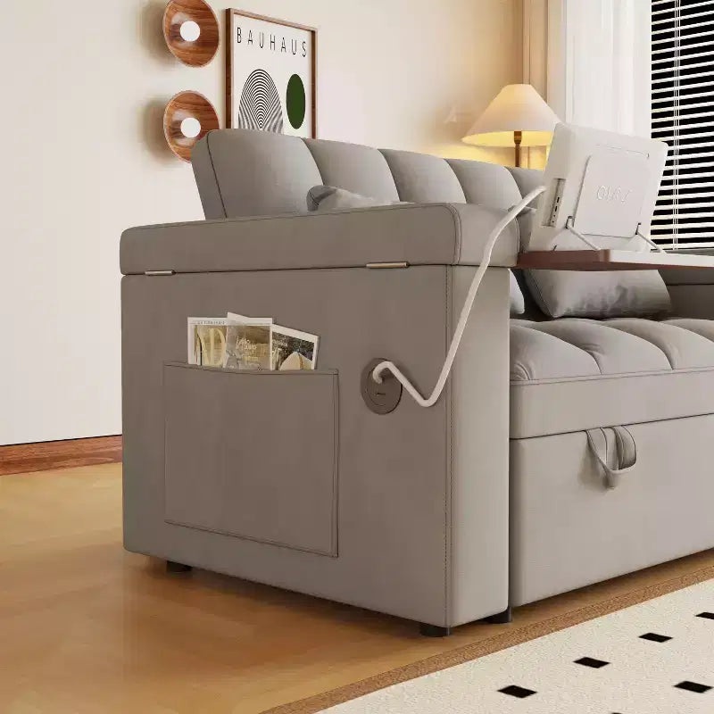 GDFStudio Tali Contemporary Multi-Functional Velvet Upholstered Loveseat Bed with Adjustable Back and Laptop Desk