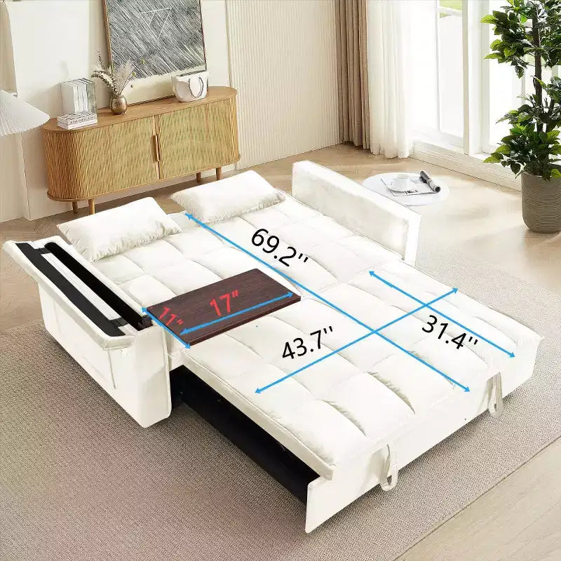 GDFStudio Tali Contemporary Multi-Functional Velvet Upholstered Loveseat Bed with Adjustable Back and Laptop Desk