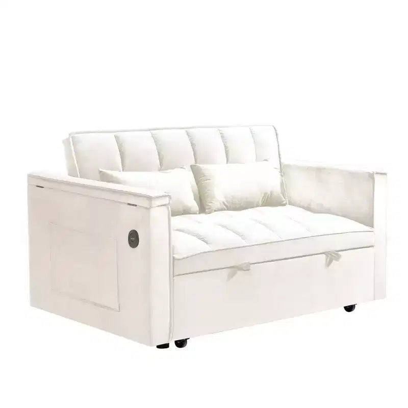 GDFStudio Tali Contemporary Multi-Functional Velvet Upholstered Loveseat Bed with Adjustable Back and Laptop Desk