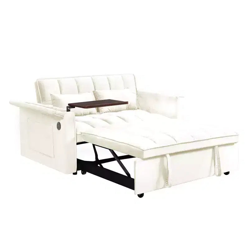 GDFStudio Tali Contemporary Multi-Functional Velvet Upholstered Loveseat Bed with Adjustable Back and Laptop Desk