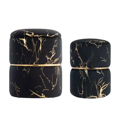 Furniliving 16 Velvet Round Ottoman with Storage Set of 2, Modern Footrest Upholstered Vanity Stool for Living Room, Bedroom