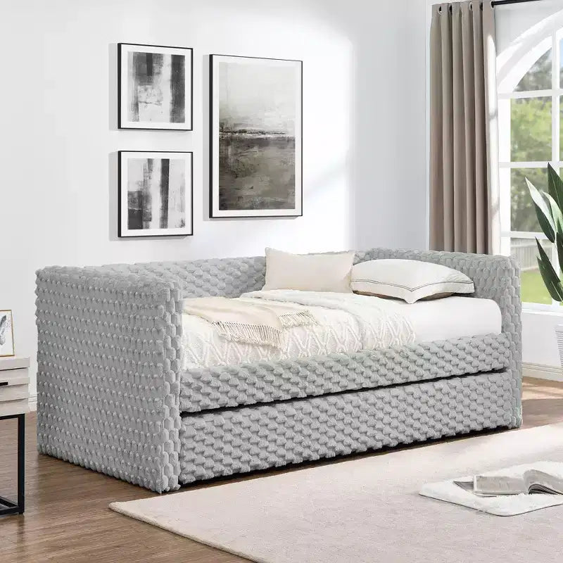 EHMKNP Twin Size Daybed, Upholstered sofa bed,The bottom pulls out to form a bed,Plaid