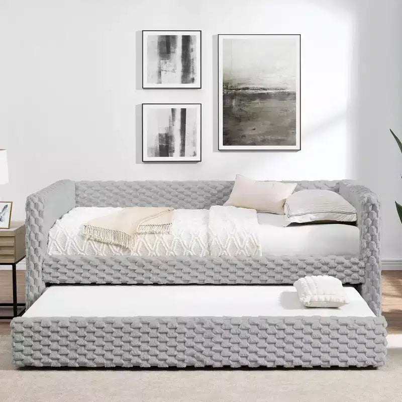 EHMKNP Twin Size Daybed, Upholstered sofa bed,The bottom pulls out to form a bed,Plaid