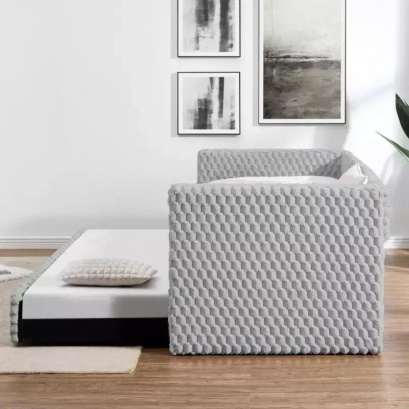 EHMKNP Twin Size Daybed, Upholstered sofa bed,The bottom pulls out to form a bed,Plaid