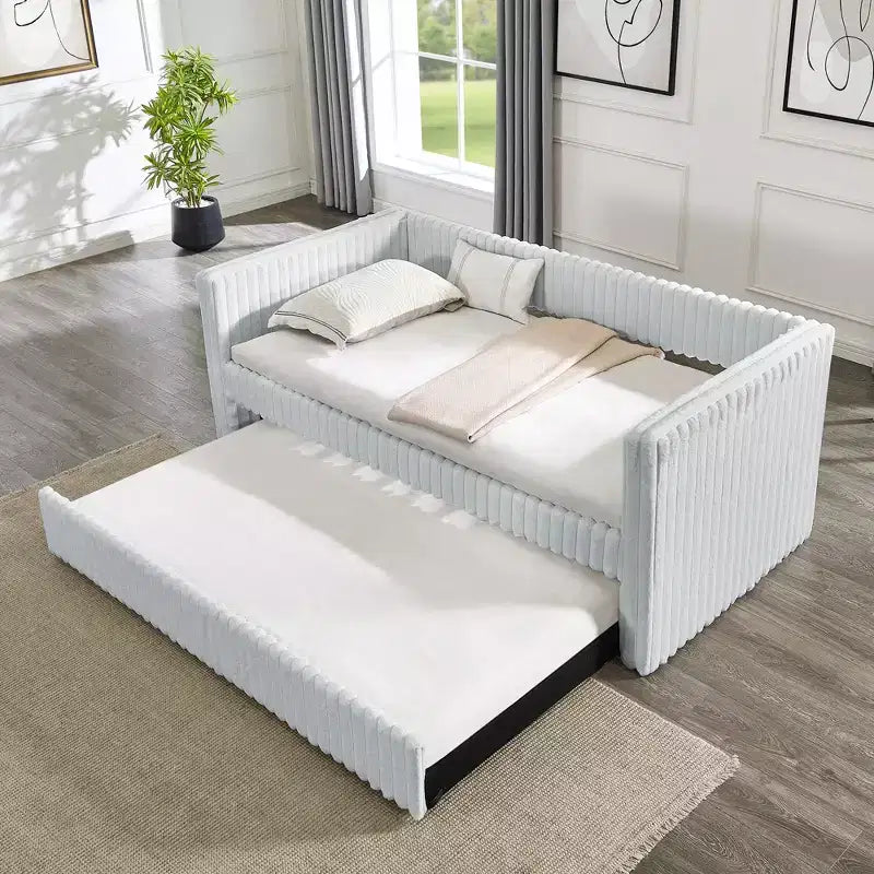 EHMKNP Twin Size Daybed, Upholstered sofa bed,The bottom pulls out to form a bed,Plaid