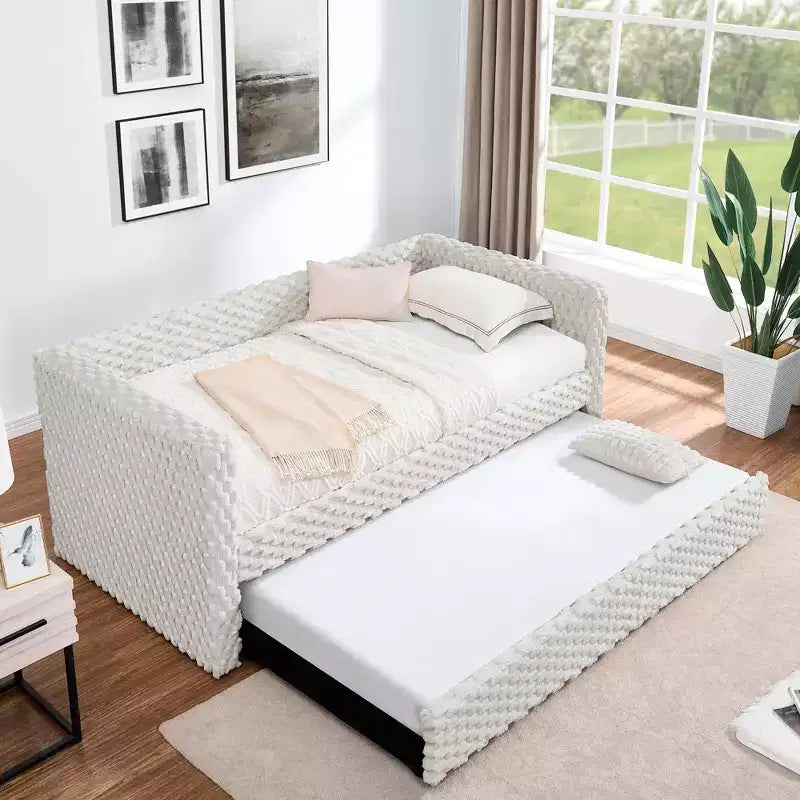 EHMKNP Twin Size Daybed, Upholstered sofa bed,The bottom pulls out to form a bed,Plaid