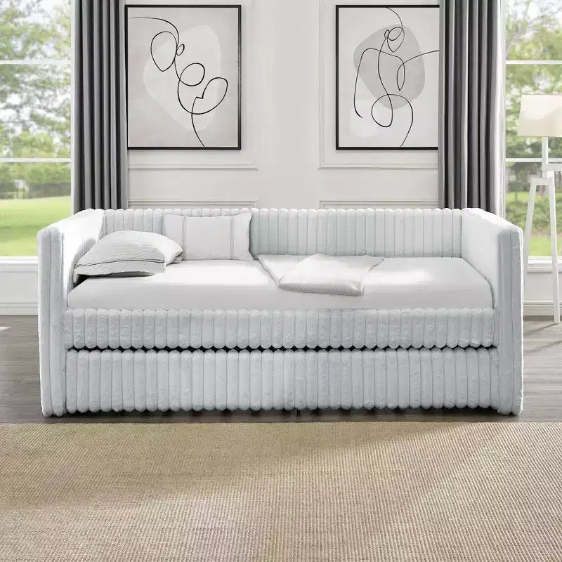 EHMKNP Twin Size Daybed, Upholstered sofa bed,The bottom pulls out to form a bed,Plaid