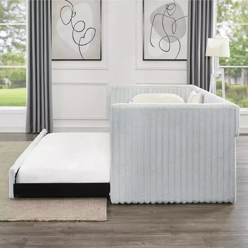 EHMKNP Twin Size Daybed, Upholstered sofa bed,The bottom pulls out to form a bed,Plaid