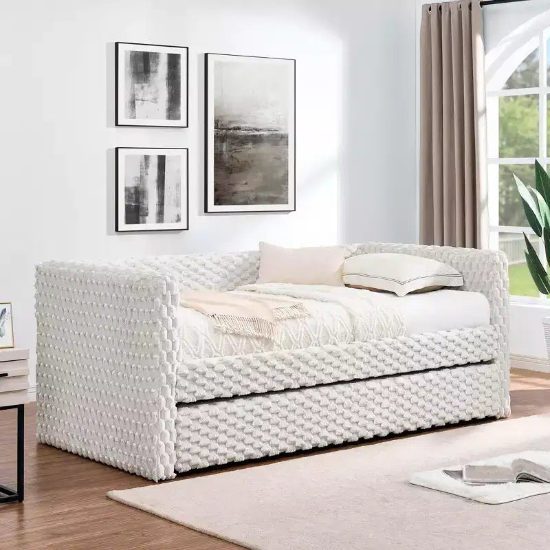 EHMKNP Twin Size Daybed, Upholstered sofa bed,The bottom pulls out to form a bed,Plaid