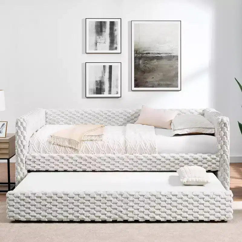 EHMKNP Twin Size Daybed, Upholstered sofa bed,The bottom pulls out to form a bed,Plaid