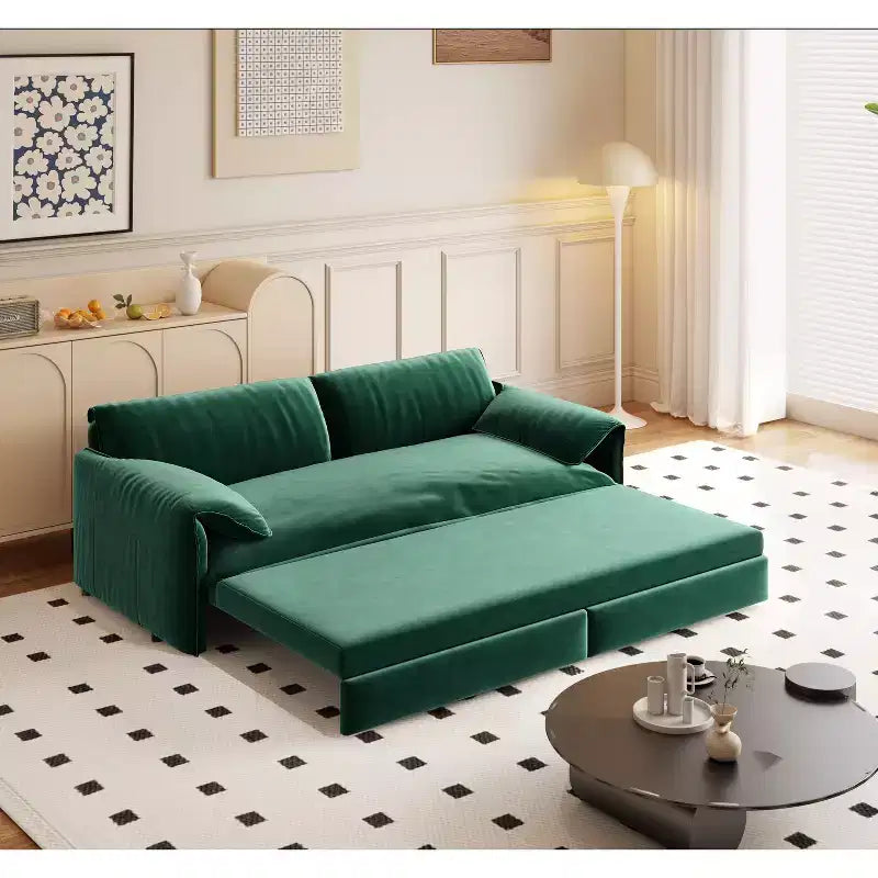 MAYEERTY 66 Queen Pull Out Sofa Bed, 3-in-1 Convertible Sleeper Sofa with Side Storage, Multifunctional Velvet Loveseat Bed for Living Room Bedroom