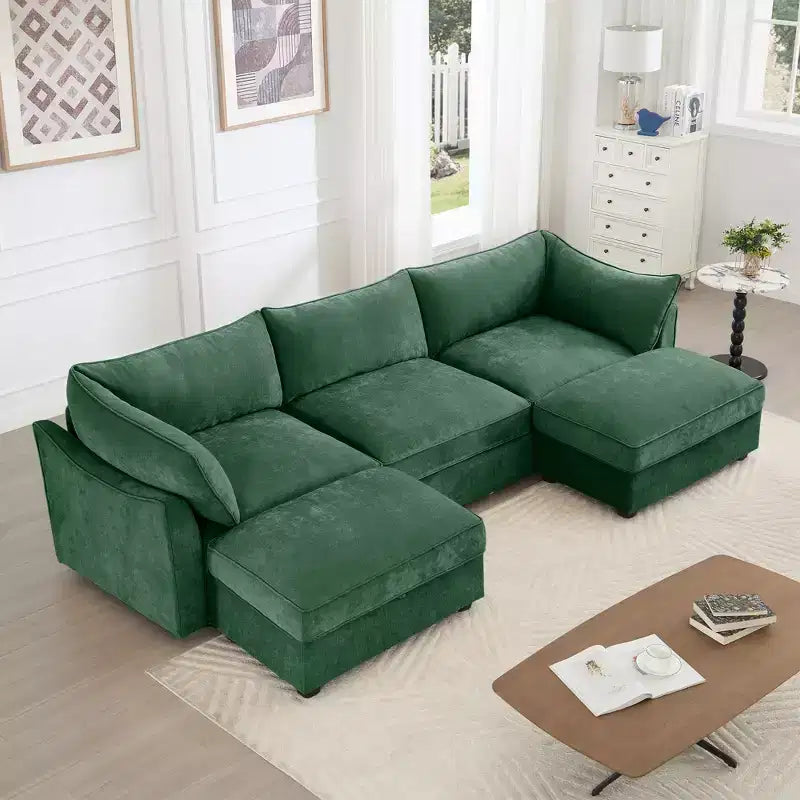 GDFStudio Austell Chenille Upholstered U-Shape Deep Seat 3-Seater Sofa with 2 Ottomans