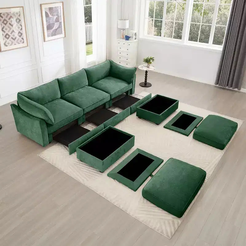 GDFStudio Austell Chenille Upholstered U-Shape Deep Seat 3-Seater Sofa with 2 Ottomans