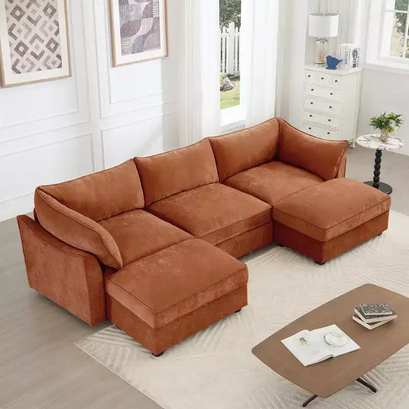 GDFStudio Austell Chenille Upholstered U-Shape Deep Seat 3-Seater Sofa with 2 Ottomans