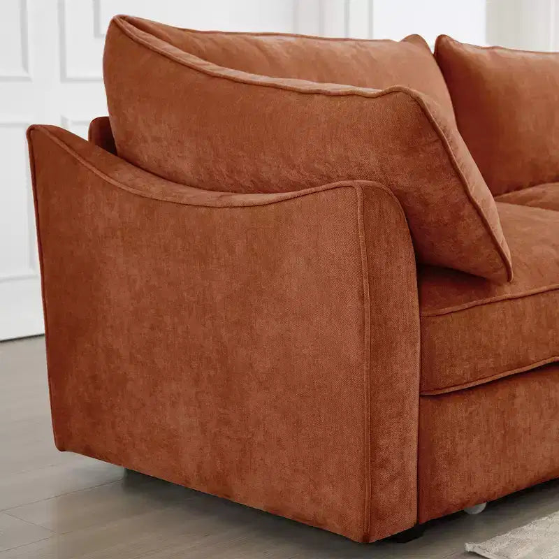 GDFStudio Austell Chenille Upholstered U-Shape Deep Seat 3-Seater Sofa with 2 Ottomans