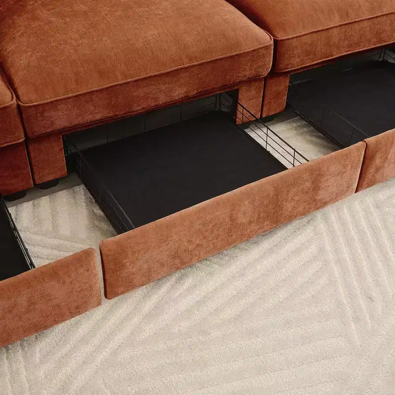 GDFStudio Austell Chenille Upholstered U-Shape Deep Seat 3-Seater Sofa with 2 Ottomans