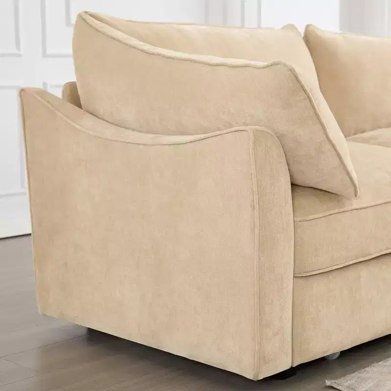 GDFStudio Austell Chenille Upholstered U-Shape Deep Seat 3-Seater Sofa with 2 Ottomans