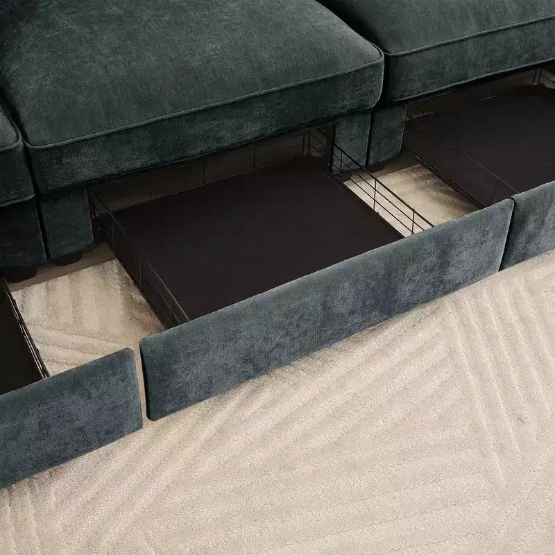 GDFStudio Austell Chenille Upholstered U-Shape Deep Seat 3-Seater Sofa with 2 Ottomans