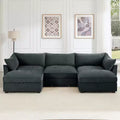 GDFStudio Austell Chenille Upholstered U-Shape Deep Seat 3-Seater Sofa with 2 Ottomans