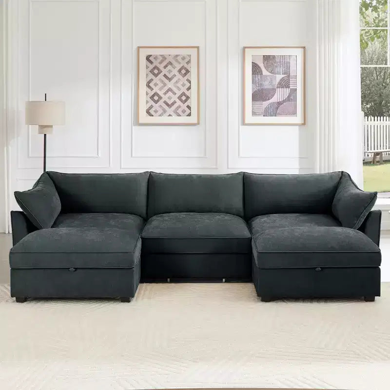 GDFStudio Austell Chenille Upholstered U-Shape Deep Seat 3-Seater Sofa with 2 Ottomans