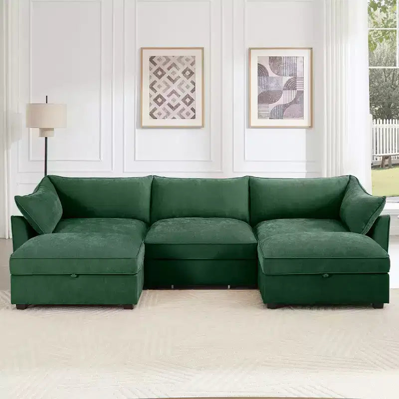 GDFStudio Austell Chenille Upholstered U-Shape Deep Seat 3-Seater Sofa with 2 Ottomans