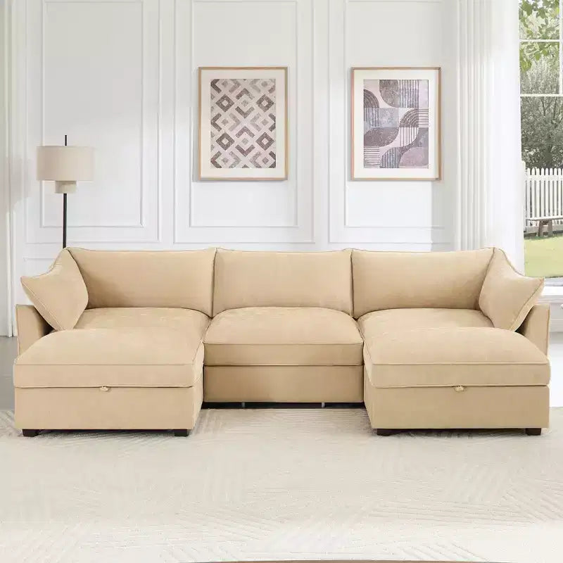 GDFStudio Austell Chenille Upholstered U-Shape Deep Seat 3-Seater Sofa with 2 Ottomans