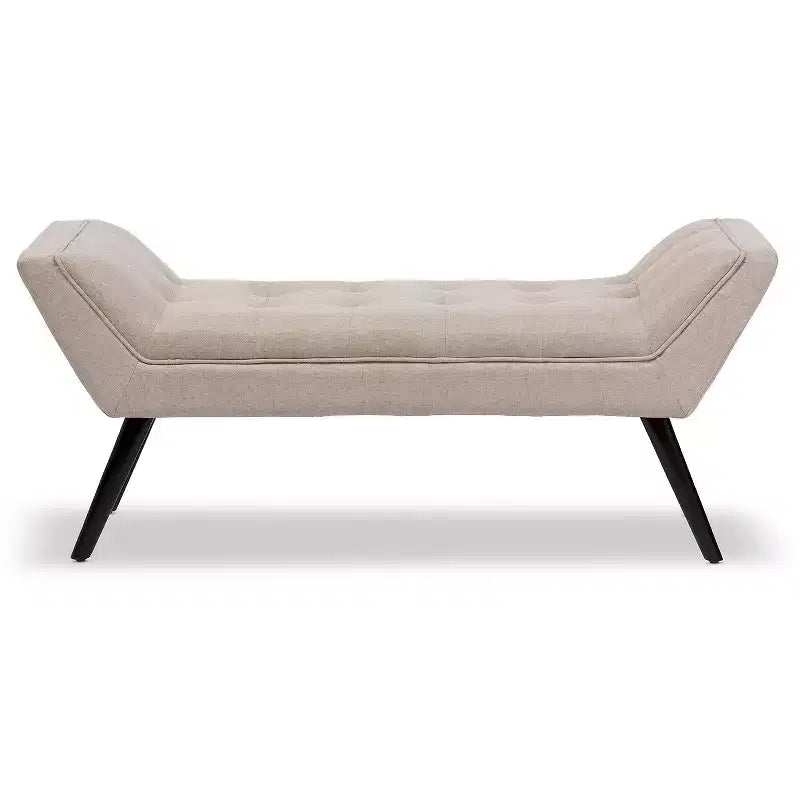 Tamblin Mid-Century Modern Retro Linen Fabric Upholstered Grid - Tufting 50" Bench - Beige - Baxton Studio: Plywood Frame, Polyester Upholstery
